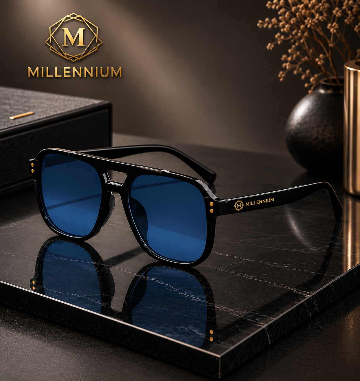 Millennium Blue on Black Glasses